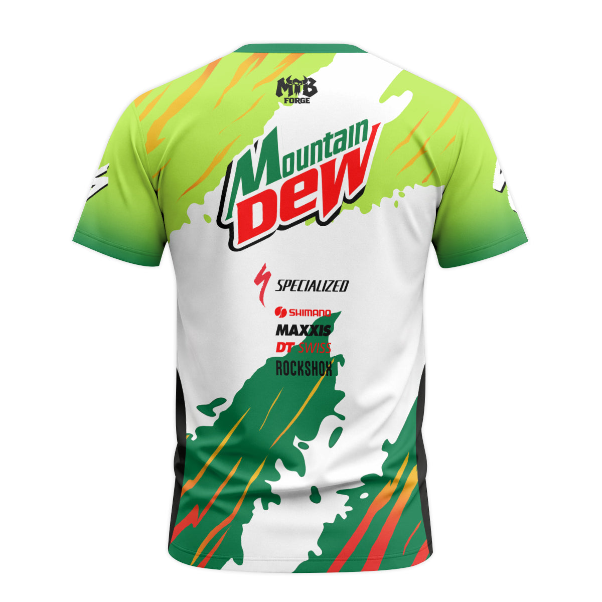 Mountain Dew Specialized Green White Short Sleeve Mountain Bike Jersey - back view mockup
