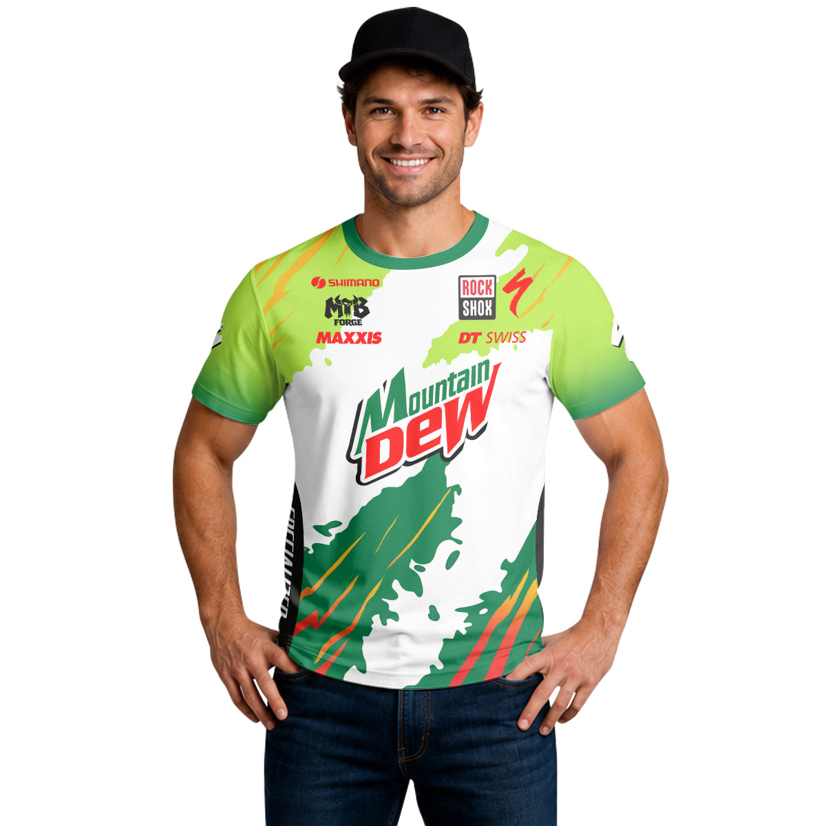 Mountain Dew Specialized Green White Short Sleeve Mountain Bike Jersey - lifestyle view