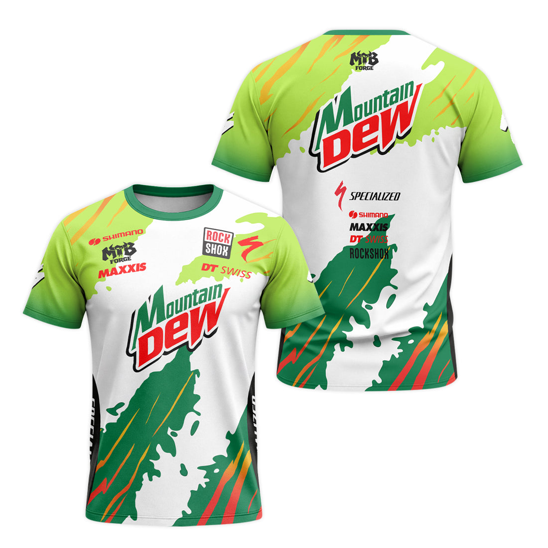 Mountain Dew Specialized Green White Short Sleeve Mountain Bike Jersey - front and back view