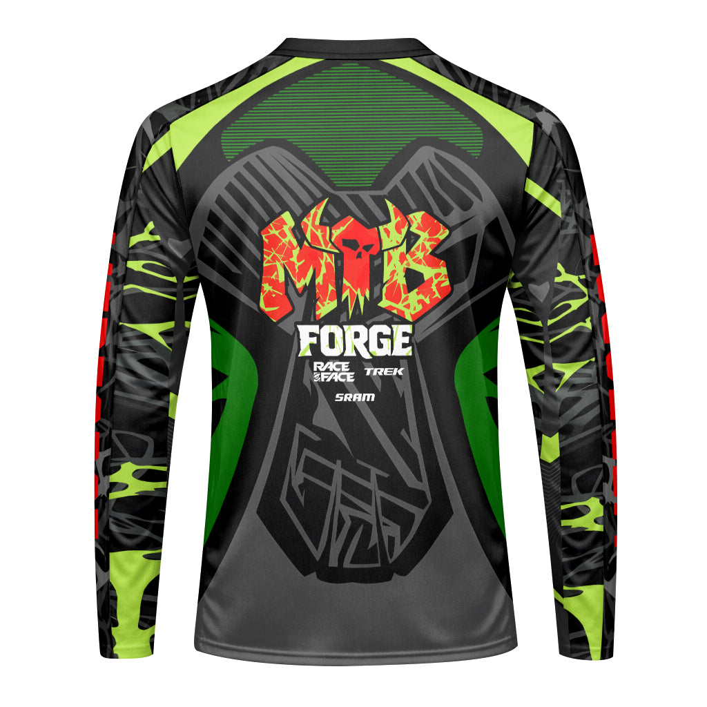 Mountain Dew Trek Black Green Factory Race Long Sleeve Mountain Bike Jersey - back view mockup