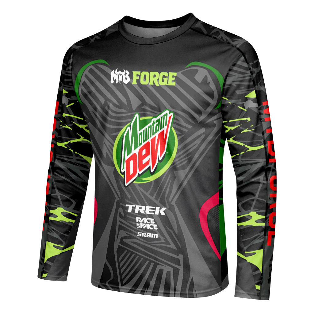 Mountain Dew Trek Black Green Factory Race Long Sleeve Mountain Bike Jersey - left side mockup