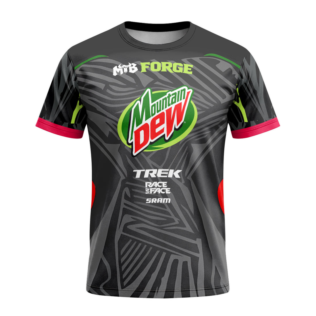 Mountain Dew Trek Black Green Factory Race Short Sleeve Mountain Bike Jersey - front and back view