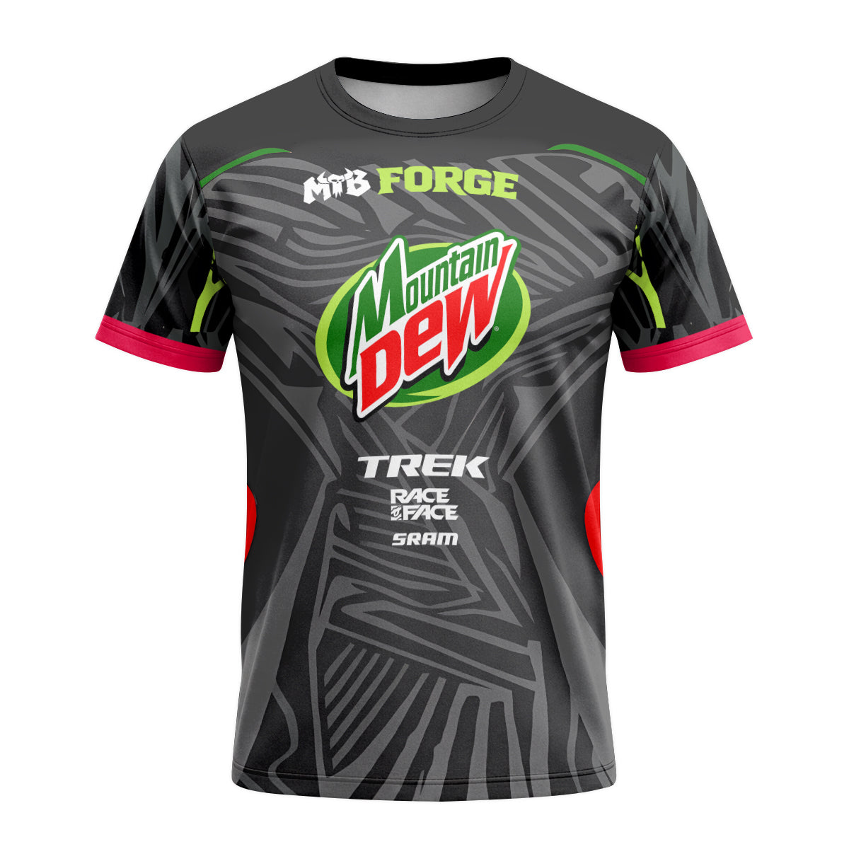 Mountain Dew Trek Black Green Factory Race Short Sleeve Mountain Bike Jersey - front view mockup