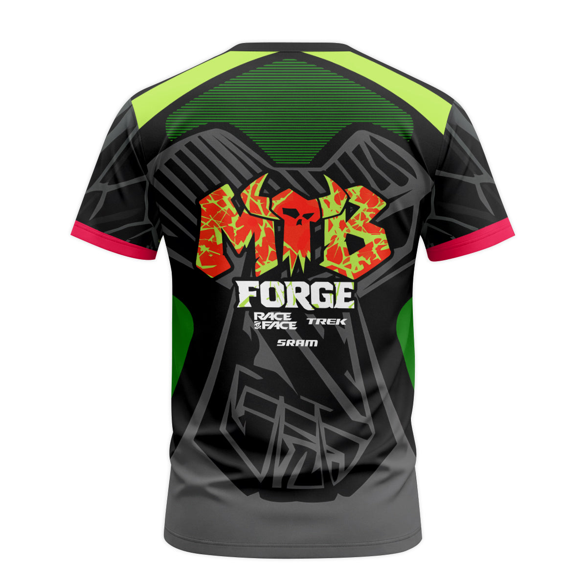 Mountain Dew Trek Black Green Factory Race Short Sleeve Mountain Bike Jersey - back view mockup