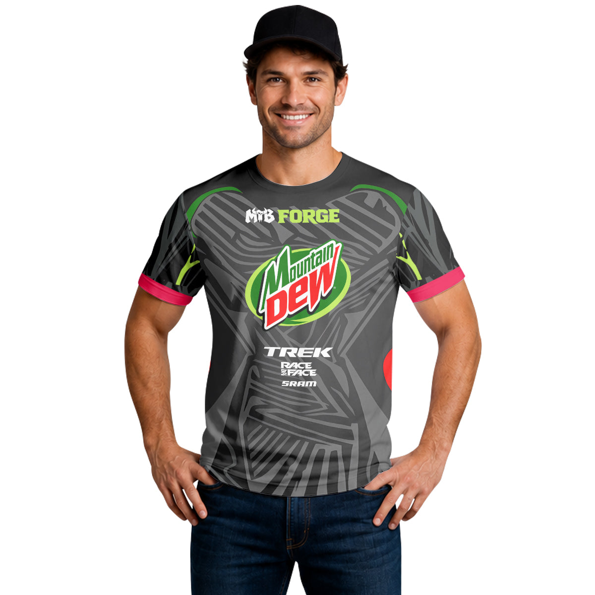Mountain Dew Trek Black Green Factory Race Short Sleeve Mountain Bike Jersey - lifestyle view