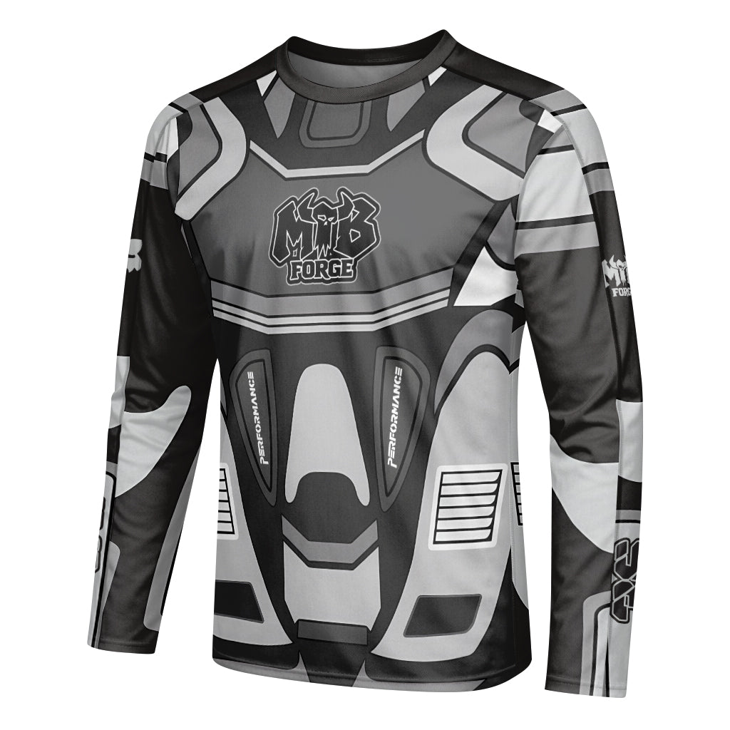 MTB Forge 36 Gray Black Performance Youth Long Sleeve Mountain Bike Jersey – Left Side View Mockup