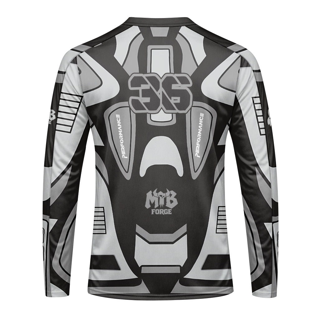 MTB Forge 36 Gray Black Performance Youth Long Sleeve Mountain Bike Jersey – Back View Mockup