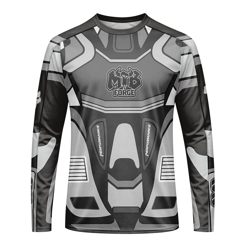 MTB Forge 36 Gray Black Performance Youth Long Sleeve Mountain Bike Jersey – Front View Mockup