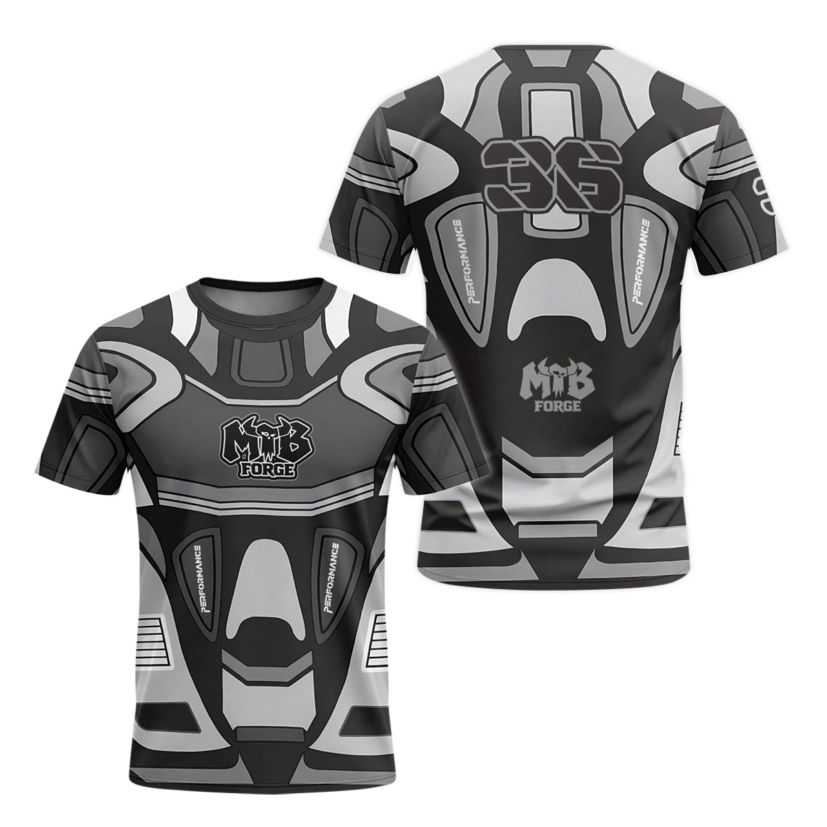 MTB Forge 36 Gray Black Performance Youth Short Sleeve Mountain Bike Jersey – Front and Back View