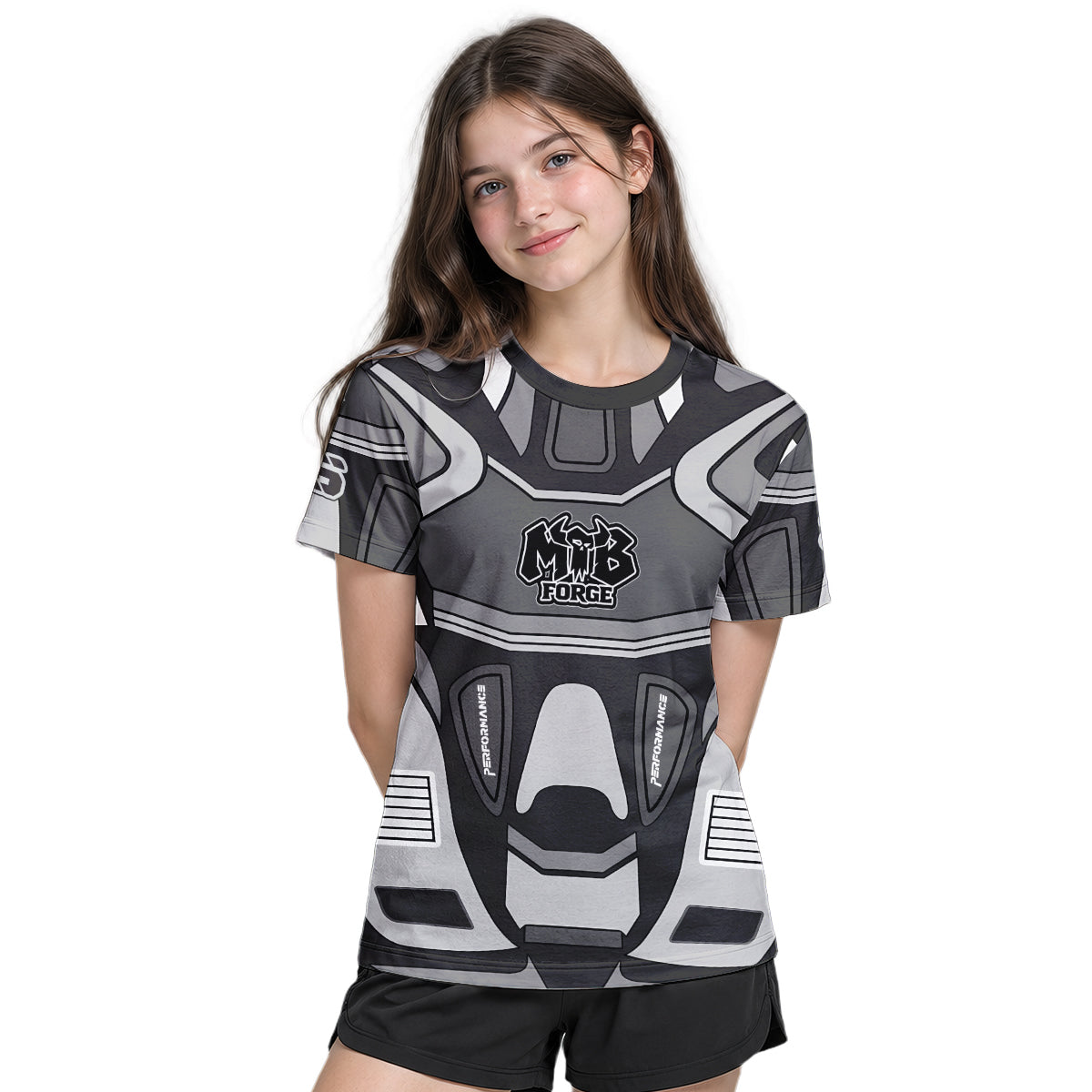 MTB Forge 36 Gray Black Performance Youth Short Sleeve Mountain Bike Jersey – Girl Lifestyle View