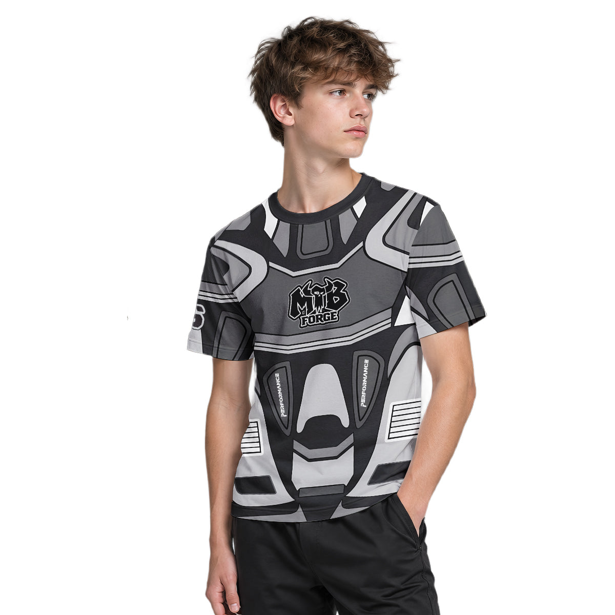 MTB Forge 36 Gray Black Performance Youth Short Sleeve Mountain Bike Jersey – Boy Lifestyle View