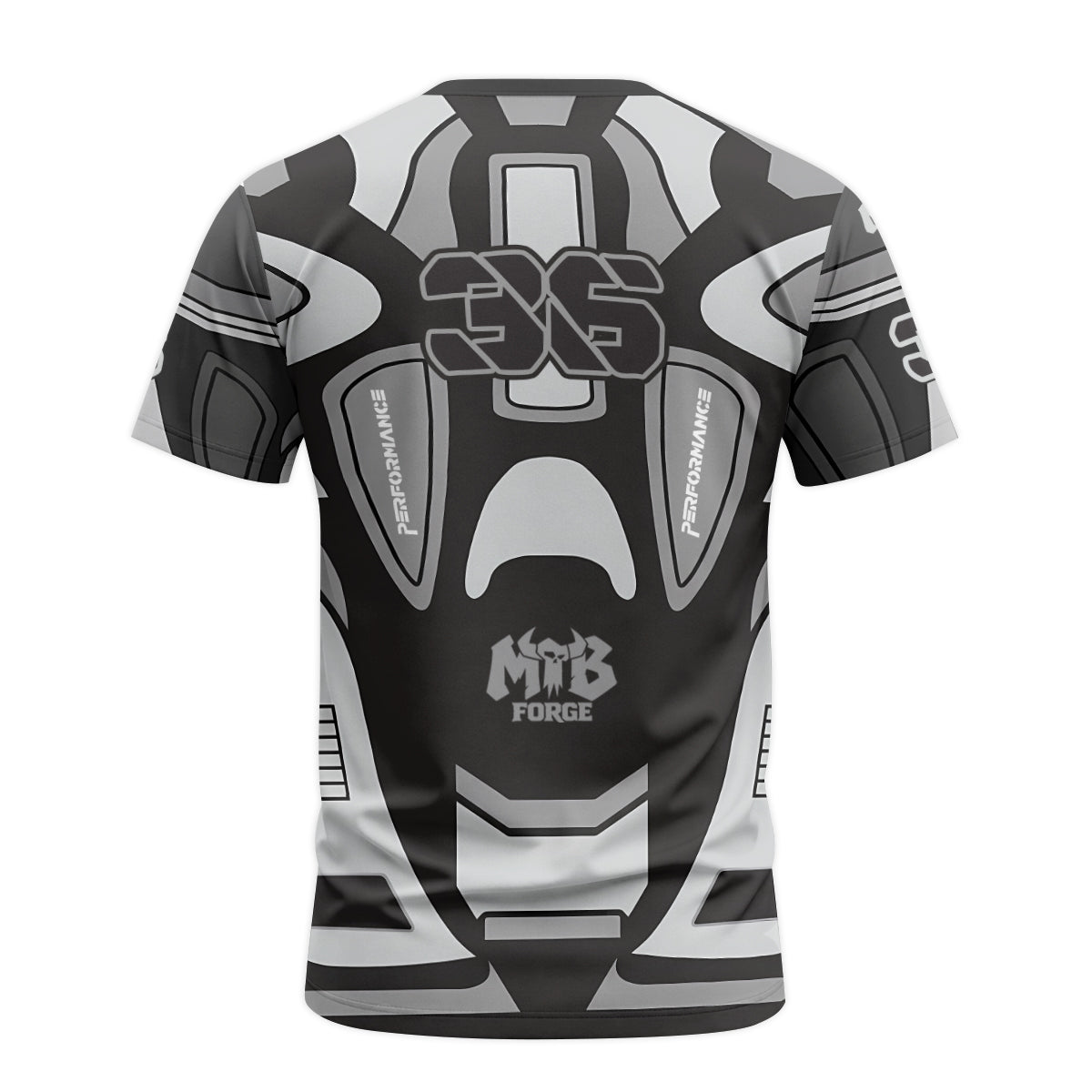 MTB Forge 36 Gray Black Performance Youth Short Sleeve Mountain Bike Jersey – Back View Mockup