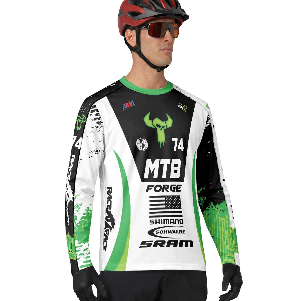 MTB Forge 74 Black Green American Flag Long Sleeve Mountain Bike Jersey – Lifestyle View