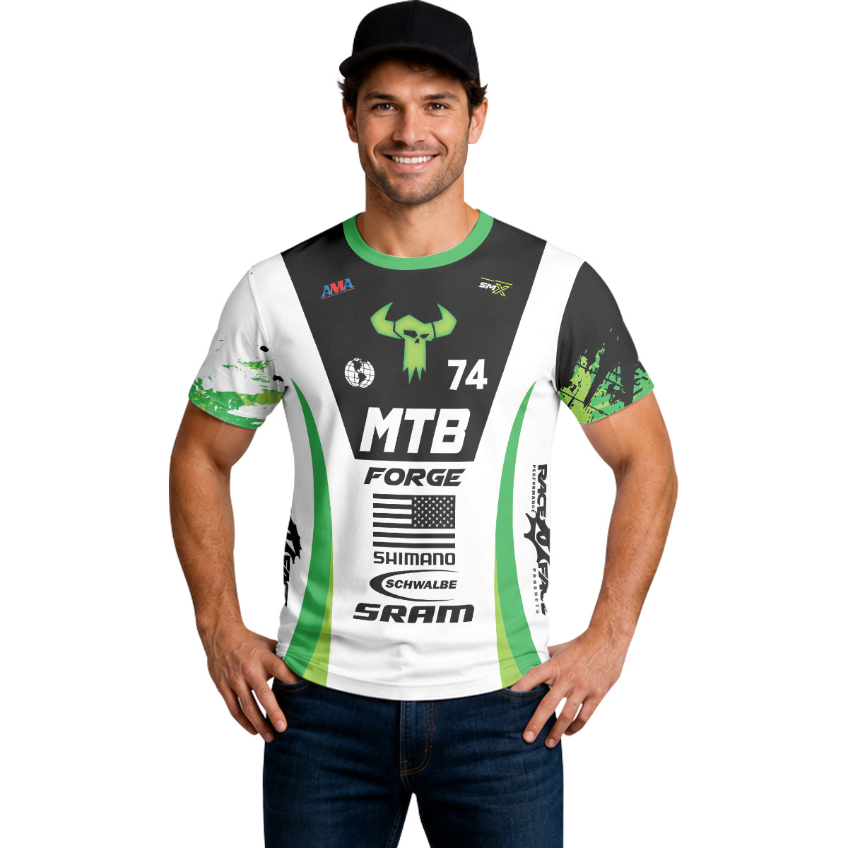 MTB Forge 74 Black Green American Flag Short Sleeve Mountain Bike Jersey – Lifestyle View