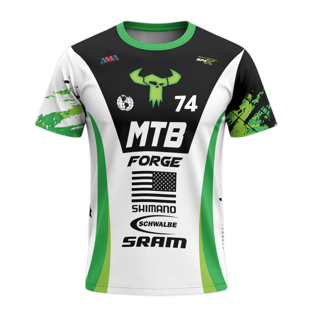 MTB Forge 74 Black Green American Flag Short Sleeve Mountain Bike Jersey – Front and Back View