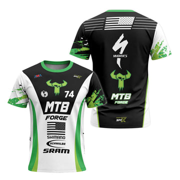 MTB Forge 74 Black Green American Flag Short Sleeve Mountain Bike Jersey – Front and Back View