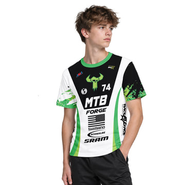 MTB Forge 74 Black Green American Flag Youth Short Sleeve Mountain Bike Jersey – Boy Lifestyle View