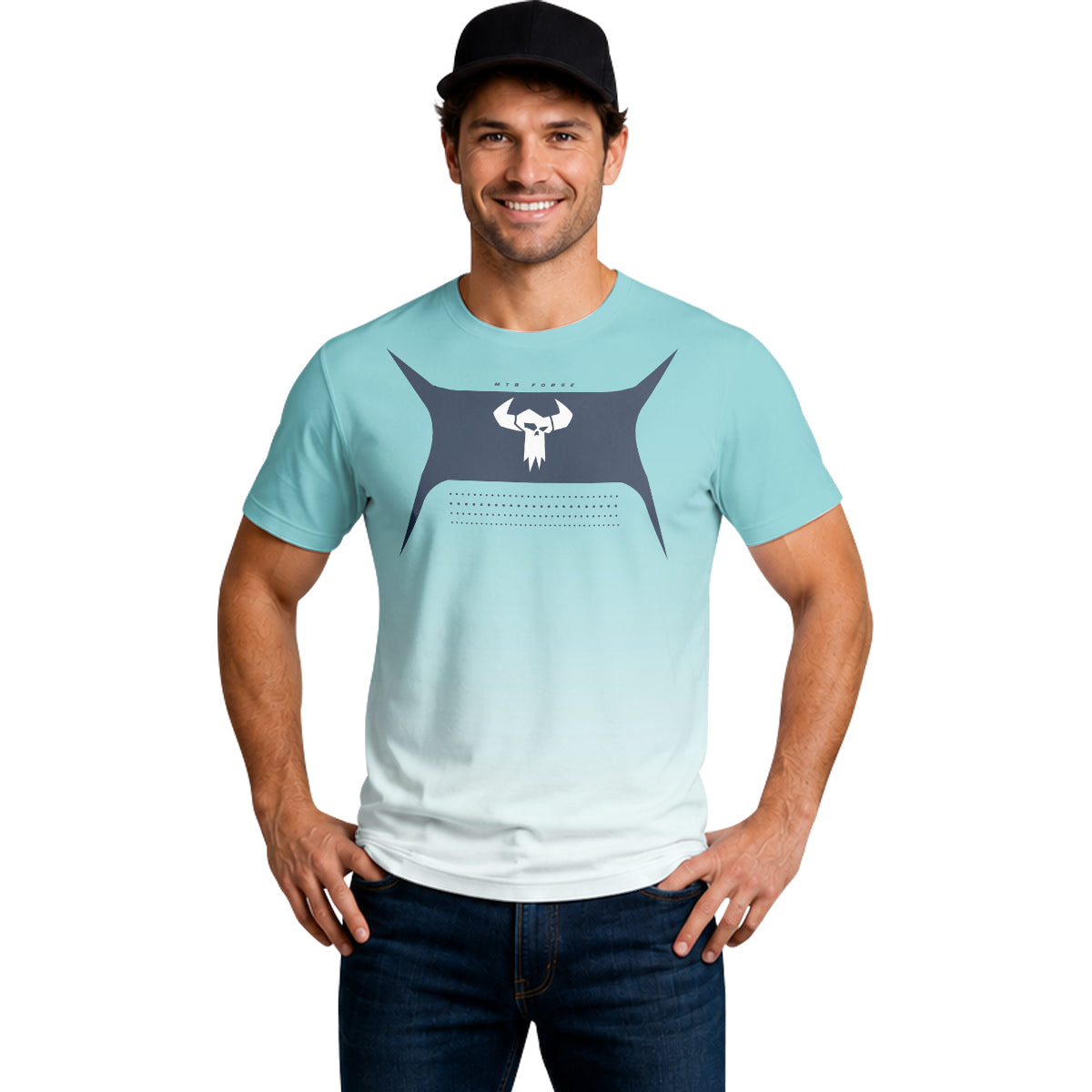 MTB Forge Aqua Blue Gradient Short Sleeve Mountain Bike Jersey – Lifestyle View
