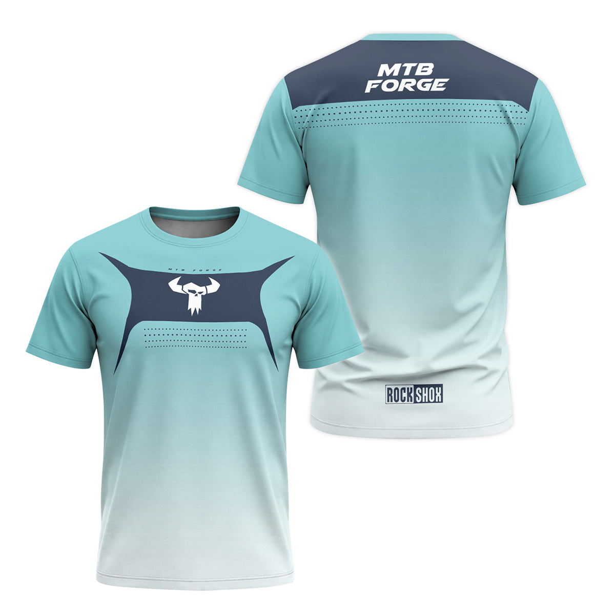 MTB Forge Aqua Blue Gradient Short Sleeve Mountain Bike Jersey – Front and Back View