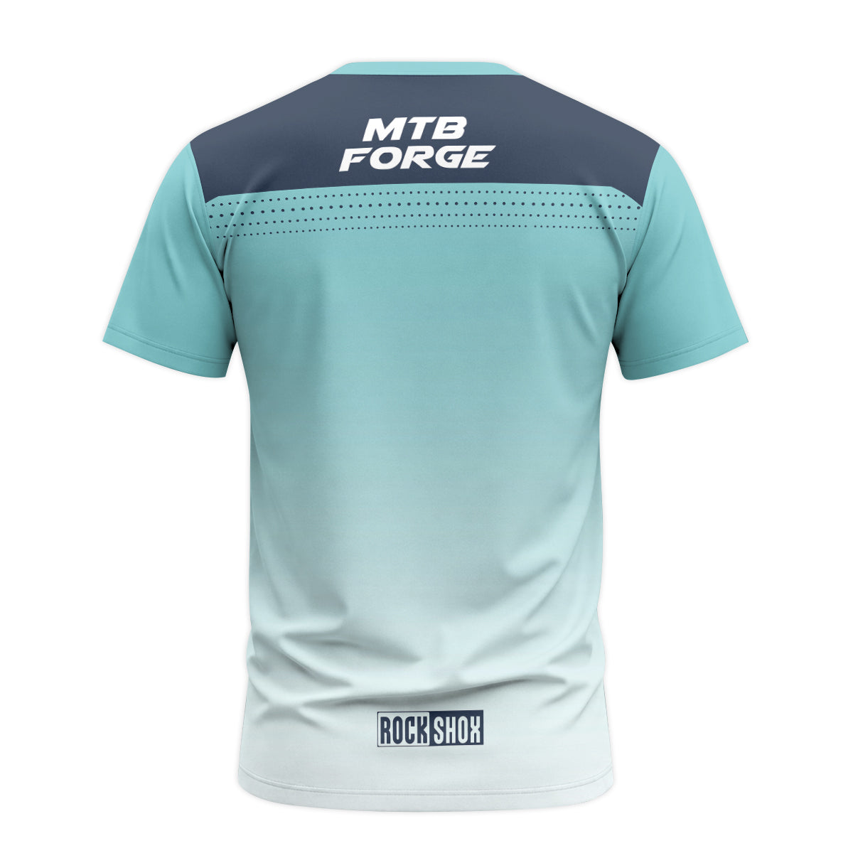 MTB Forge Aqua Blue Gradient Youth Short Sleeve Mountain Bike Jersey – Back View Mockup