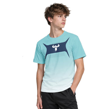 MTB Forge Aqua Blue Gradient Youth Short Sleeve Mountain Bike Jersey – Boy Lifestyle View