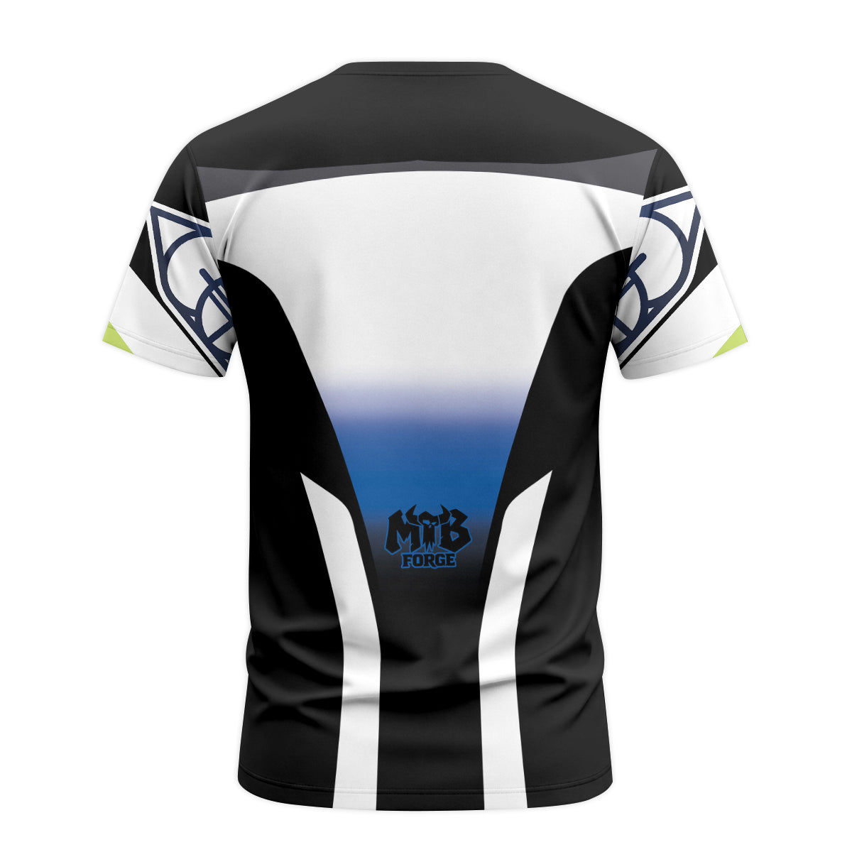 MTB Forge Black White Blue Gradient Short Sleeve Mountain Bike Jersey – Back View Mockup