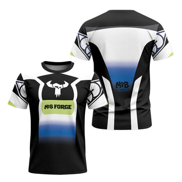 MTB Forge Black White Blue Gradient Short Sleeve Mountain Bike Jersey – Front and Back View
