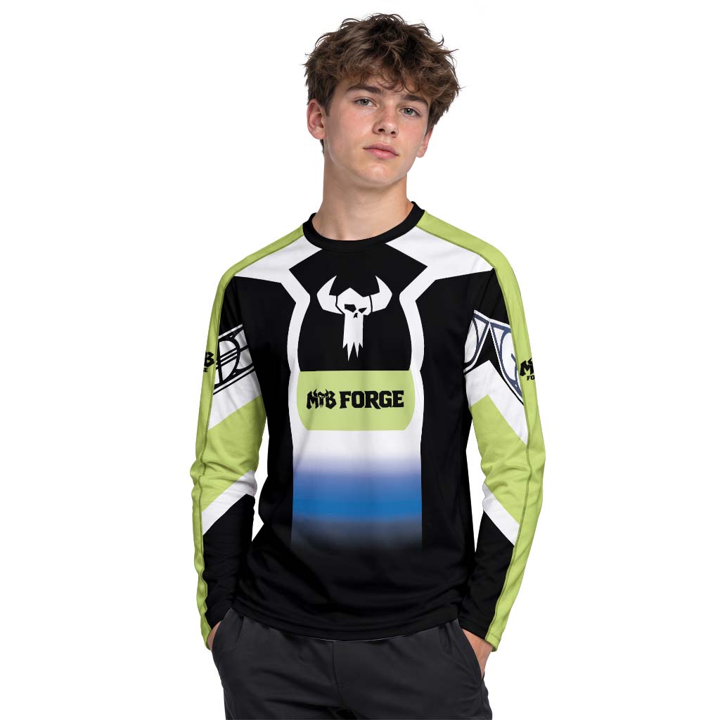 MTB Forge Black White Blue Gradient Youth Long Sleeve Mountain Bike Jersey – Boy Lifestyle View