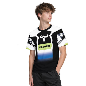 MTB Forge Black White Blue Gradient Youth Short Sleeve Mountain Bike Jersey – Boy Lifestyle View