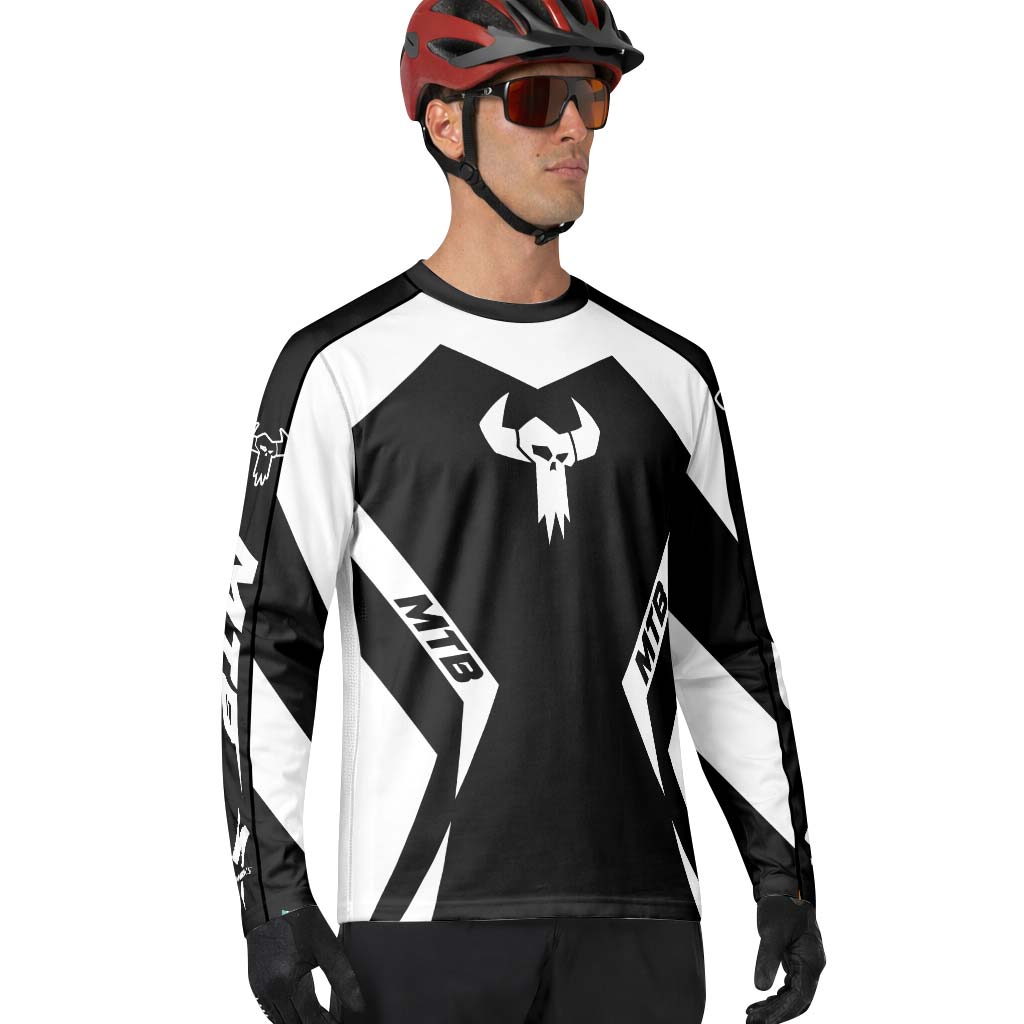 MTB Forge Black White Geometric Long Sleeve Mountain Bike Jersey – Lifestyle View