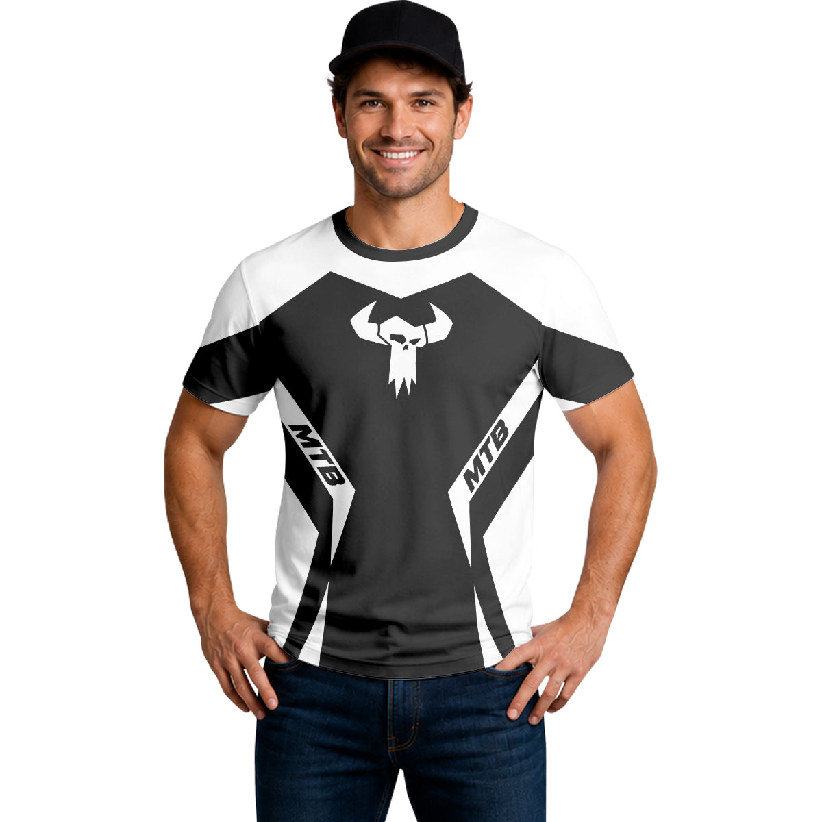 MTB Forge Black White Geometric Short Sleeve Mountain Bike Jersey – Lifestyle View