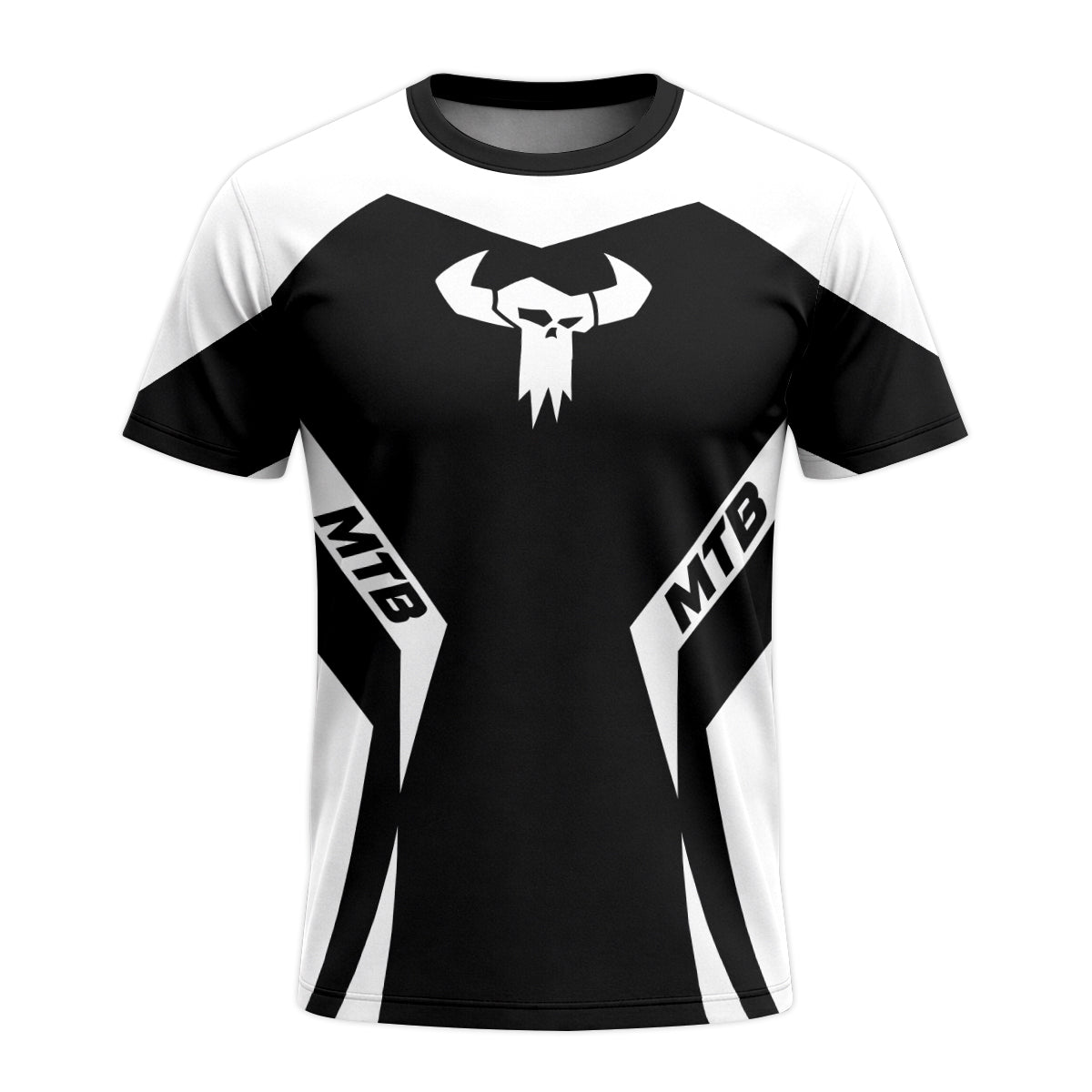 MTB Forge Black White Geometric Short Sleeve Mountain Bike Jersey – Front View Mockup