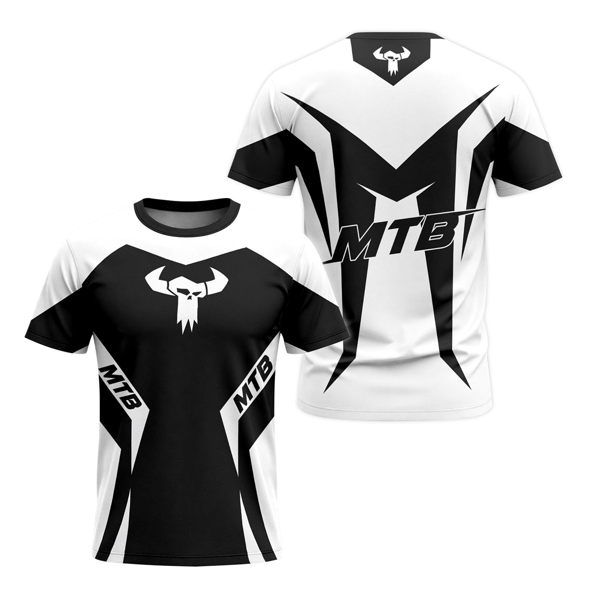 MTB Forge Black White Geometric Short Sleeve Mountain Bike Jersey – Front and Back View