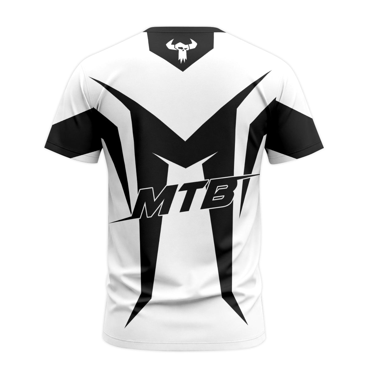 MTB Forge Black White Geometric Youth Short Sleeve Mountain Bike Jersey – Back View Mockup