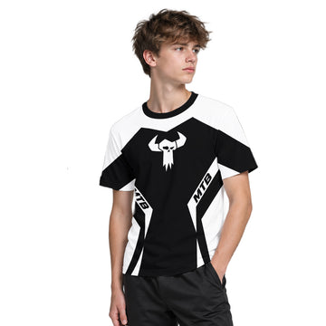 MTB Forge Black White Geometric Youth Short Sleeve Mountain Bike Jersey – Boy Lifestyle View