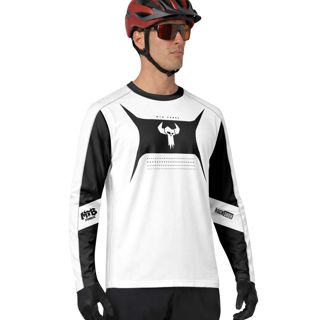 MTB Forge Black White Long Sleeve Mountain Bike Jersey – Lifestyle View