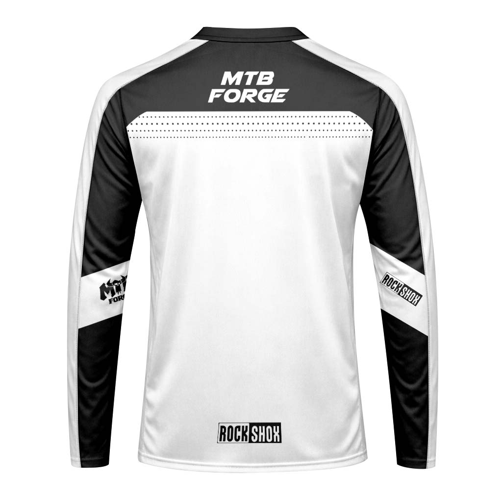MTB Forge Black White Youth Long Sleeve Mountain Bike Jersey – Back View Mockup