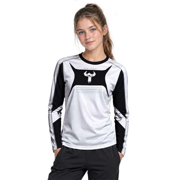 MTB Forge Black White Youth Long Sleeve Mountain Bike Jersey – Girl Lifestyle View