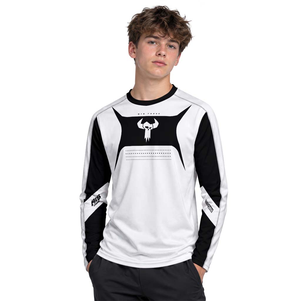 MTB Forge Black White Youth Long Sleeve Mountain Bike Jersey – Boy Lifestyle View