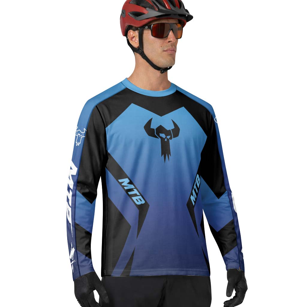 MTB Forge Blue Black Racing Long Sleeve Mountain Bike Jersey – Lifestyle View