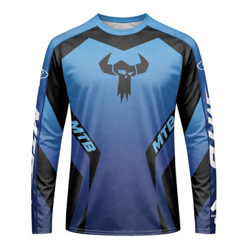 MTB Forge Blue Black Racing Long Sleeve Mountain Bike Jersey – Front View Mockup