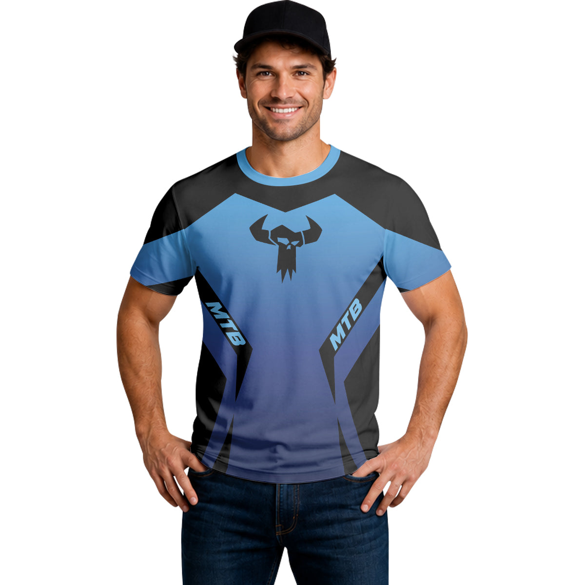MTB Forge Blue Black Racing Short Sleeve Mountain Bike Jersey – Lifestyle View