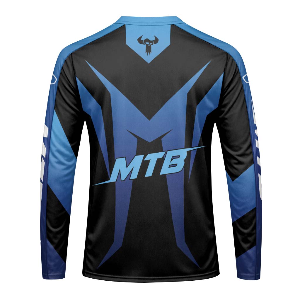 MTB Forge Blue Black Racing Youth Long Sleeve Mountain Bike Jersey – Back View Mockup