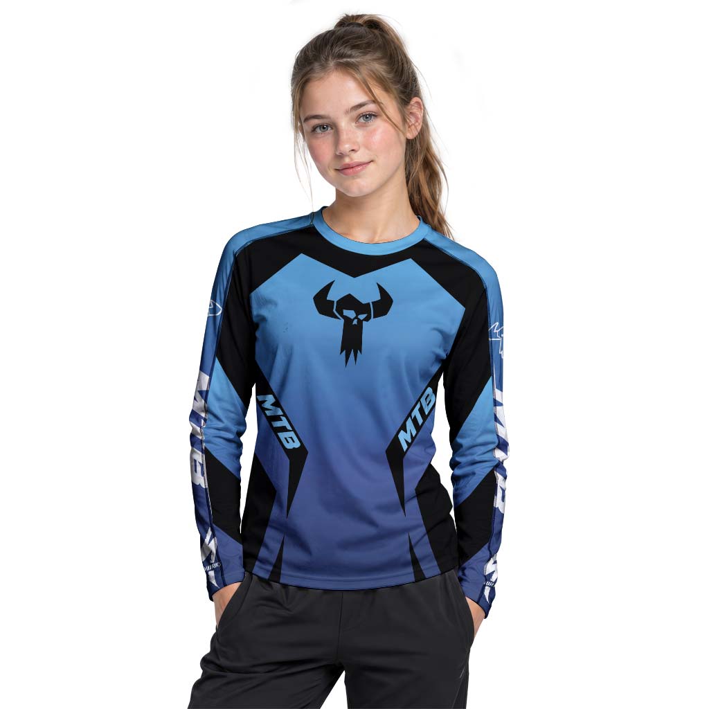MTB Forge Blue Black Racing Youth Long Sleeve Mountain Bike Jersey – Girl Lifestyle View