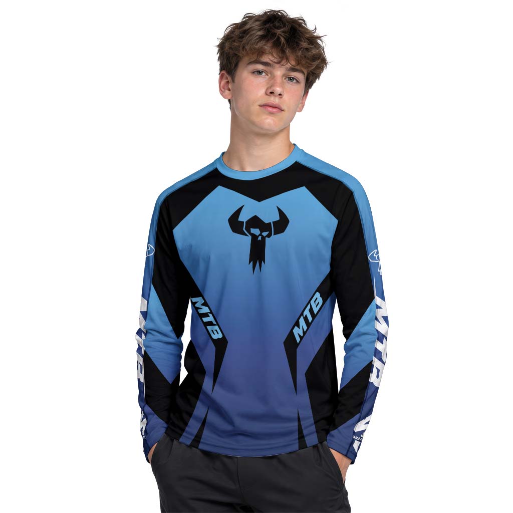MTB Forge Blue Black Racing Youth Long Sleeve Mountain Bike Jersey – Boy Lifestyle View