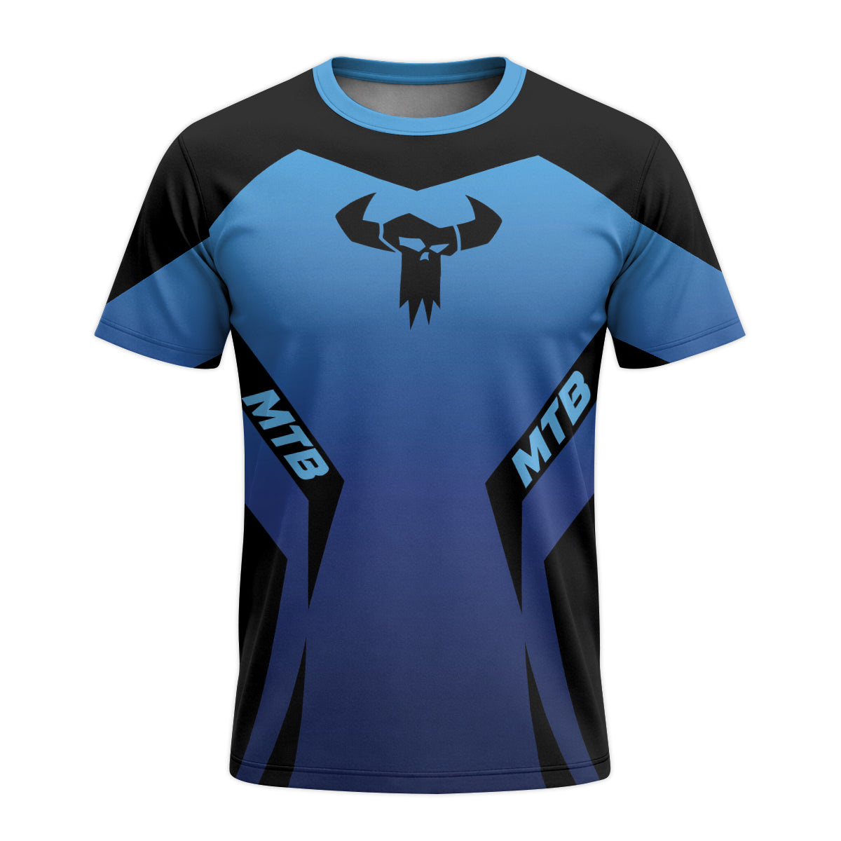 MTB Forge Blue Black Racing Youth Short Sleeve Mountain Bike Jersey – Front View Mockup