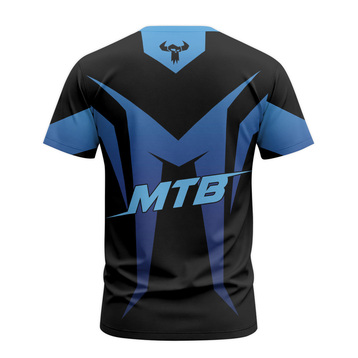 MTB Forge Blue Black Racing Youth Short Sleeve Mountain Bike Jersey – Back View Mockup
