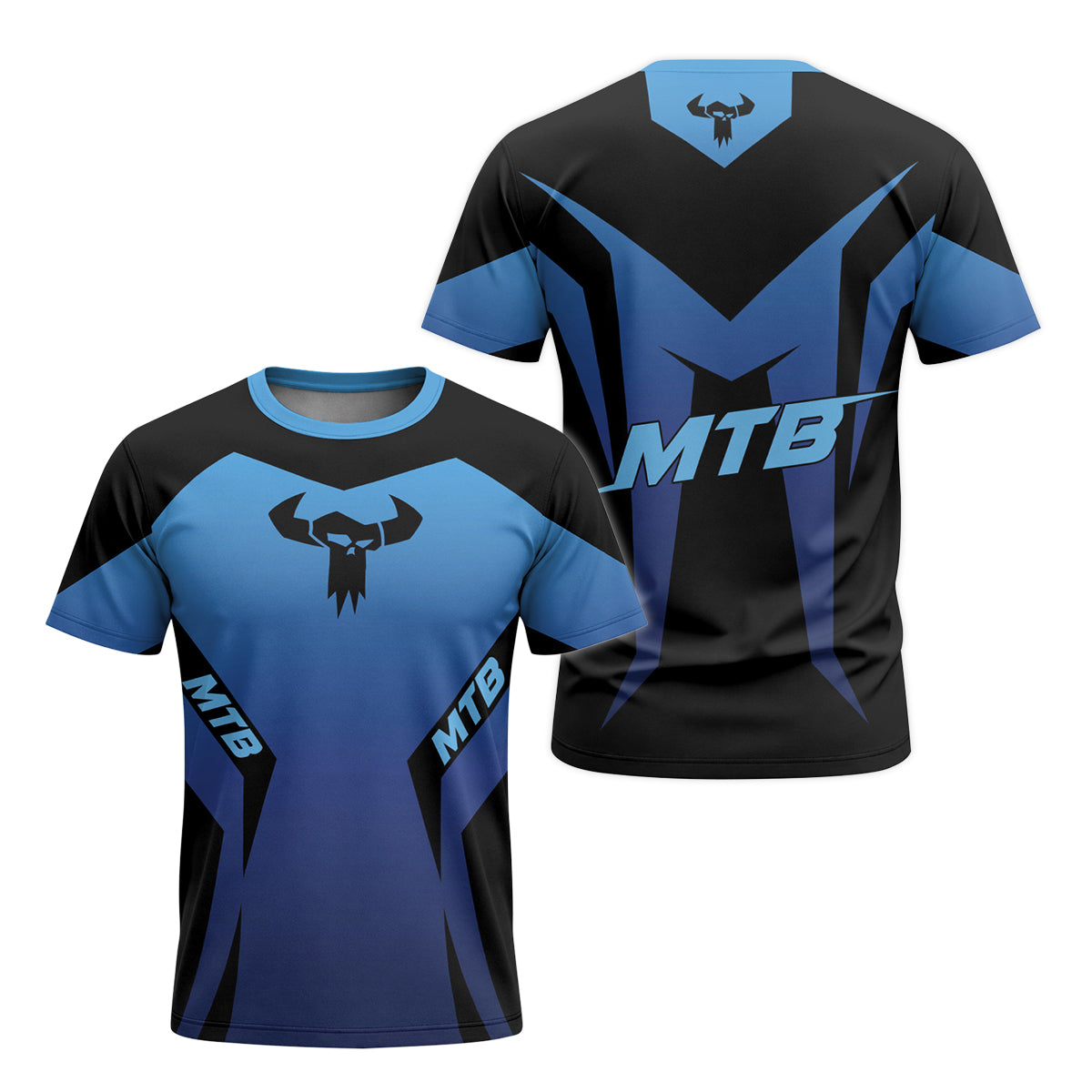 MTB Forge Blue Black Racing Youth Short Sleeve Mountain Bike Jersey – Front and Back View