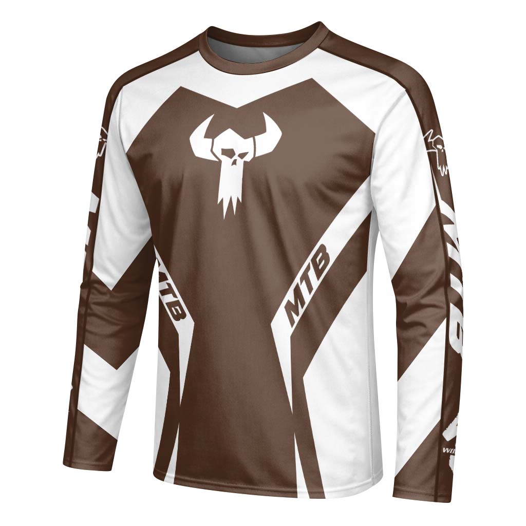 MTB Forge Brown White Racing Long Sleeve Mountain Bike Jersey – Left Side View Mockup