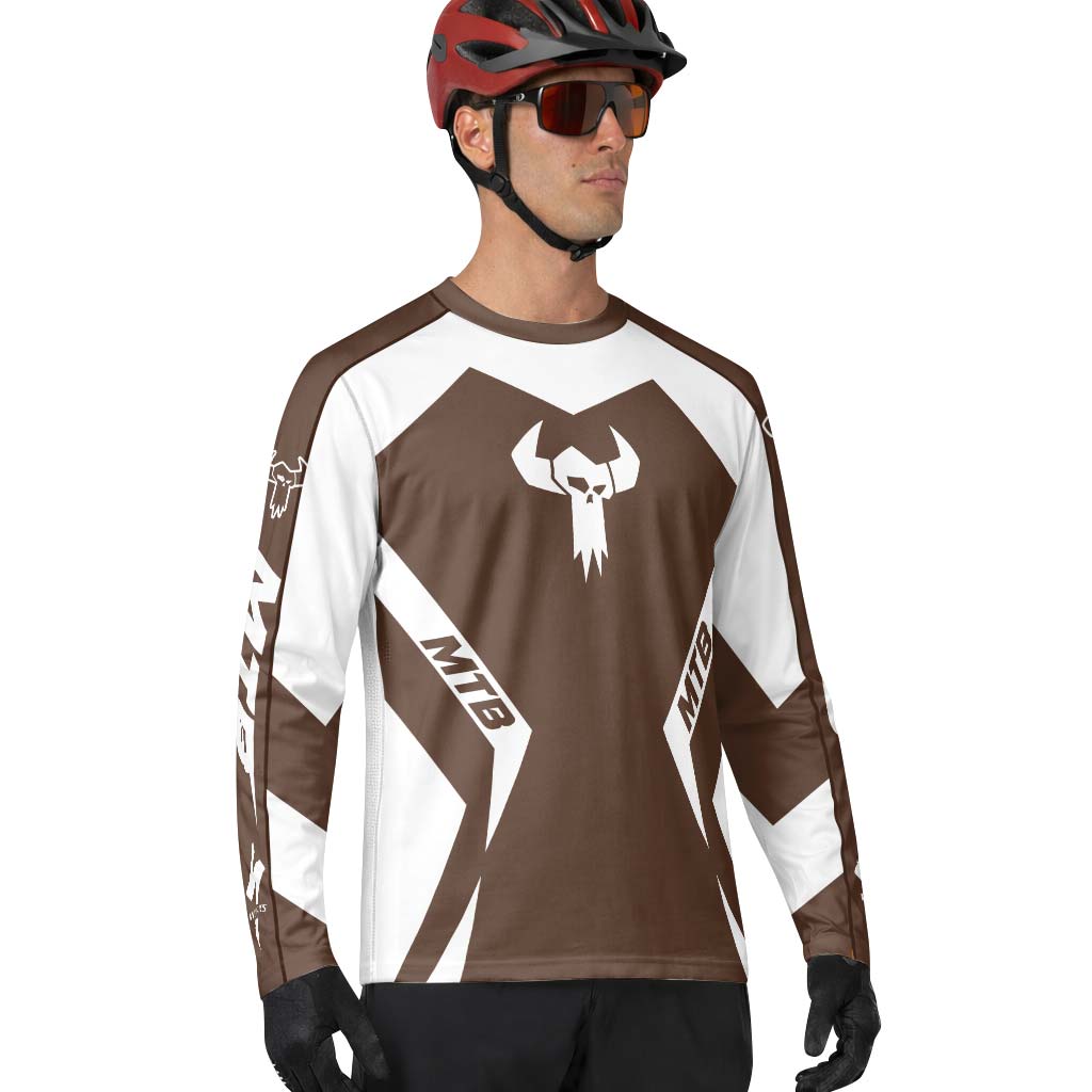 MTB Forge Brown White Racing Long Sleeve Mountain Bike Jersey – Lifestyle View